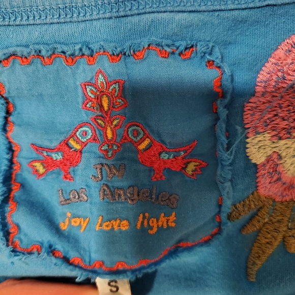 Johnny Was Blue T-Shirt, Floral Embroidery, S S - Picture 3 of 5